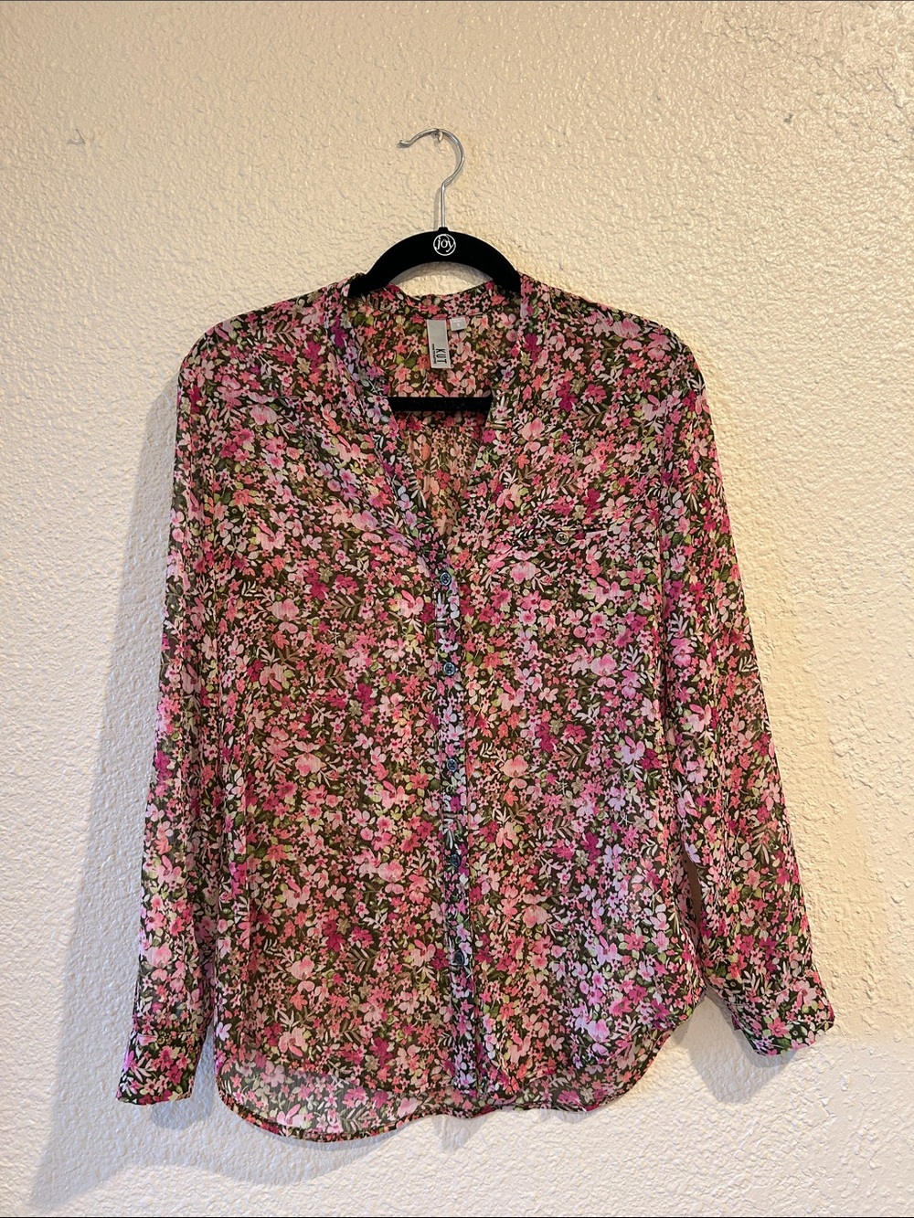 Kut from the Cloth Floral Button-Up Sheer Blouse